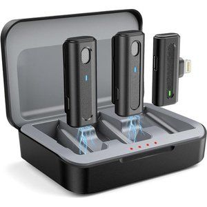 Wireless Lavalier Microphone,2 Pack, Microphone for iPhone with Charging Case